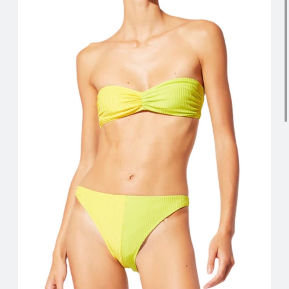 solid and striped The Tati bikini bottom green and yellow
